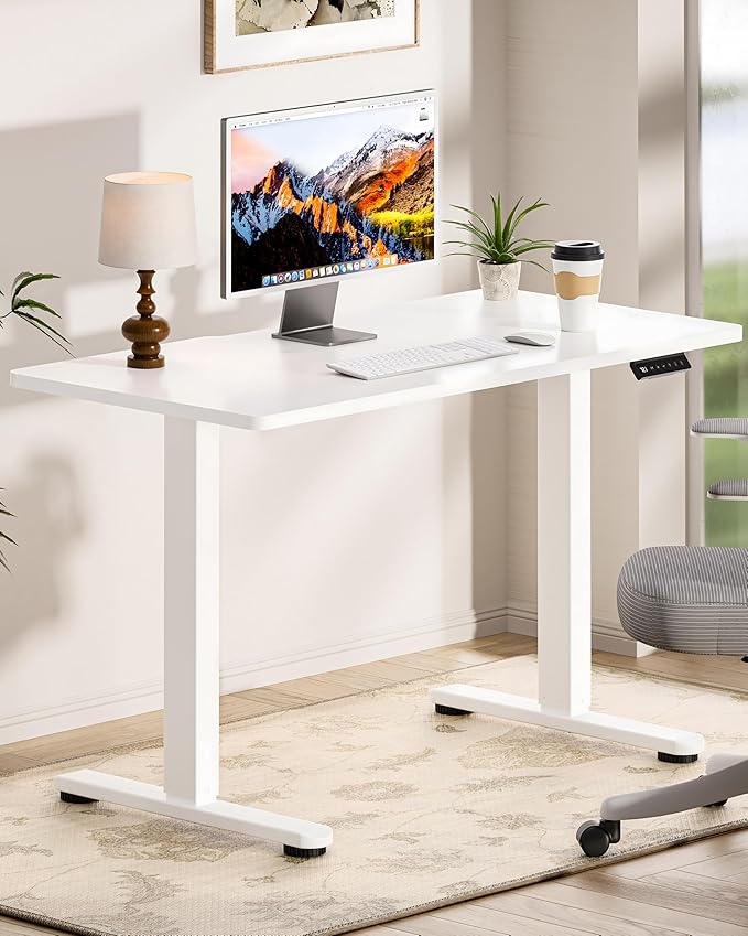 Okin Standing Desk Electric Adjustable Computer Whole Piece Stand up Desk Office Gaming Home Office Memory Desks 48x24 inches White