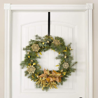 RN'D Over Door Wreath Hanger Hook - Thin Metal Overdoor Wreath Holder Seasonal Hooks for Front or Back Door (Black, 12")