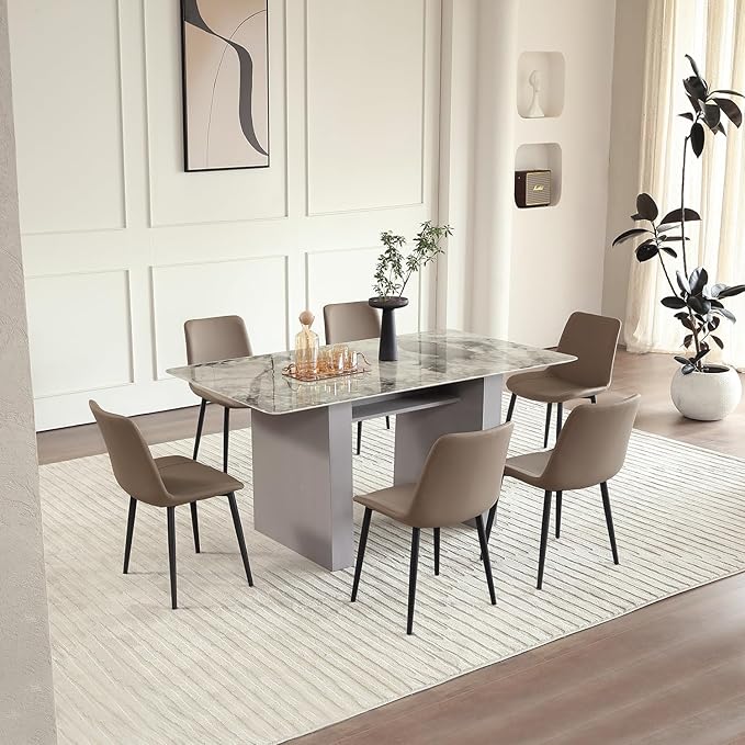 Leather Dining Chairs Set of 4, Mid Century Modern Faux Leather Kitchen & Dining Room Chairs, Comfortable Dinner Chair Kitchen Chairs for Restaurant Living Room, Cafe, Home (4, Coffee)
