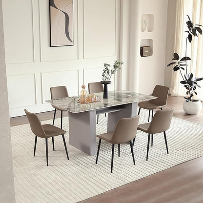Leather Dining Chairs Set of 4, Mid Century Modern Faux Leather Kitchen & Dining Room Chairs, Comfortable Dinner Chair Kitchen Chairs for Restaurant Living Room, Cafe, Home (4, Coffee)