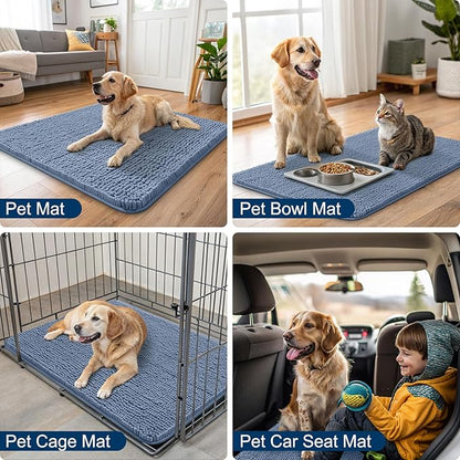 Smiry Dog Door Mat for Muddy Paws 70x24, Absorbs Moisture and Dirt Doormat, Non-Slip Washable Quick Dry Chenille Front Door Mat Indoor Entrance, Entryway Carpet for Inside Floor, Airy Blue