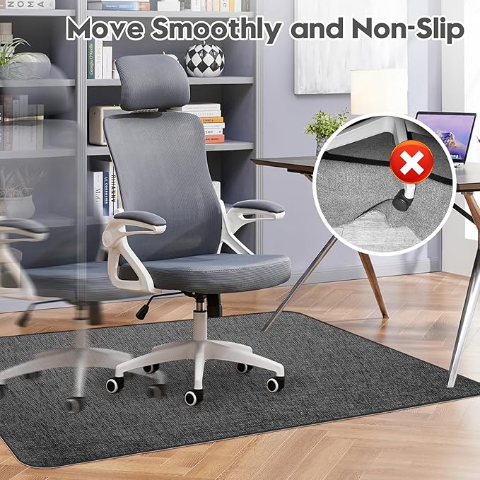 Sycoodeal Office Chair Mat for Hardwood & Tile Floor,Computer Gaming Chair Mat for Rolling Chairs Non-Curve, Anti-Slip, Heavy Duty Floor Protector for Home Office,Black (48" x 55")