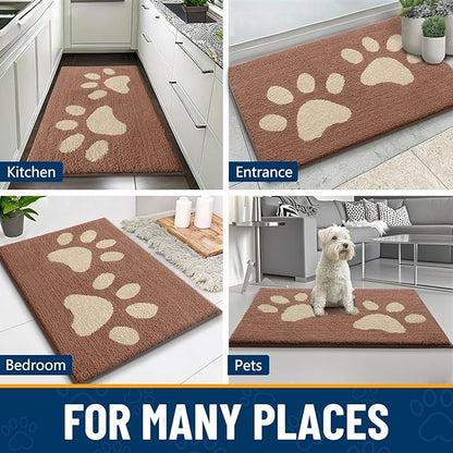 Smiry Dog Door Mat for Muddy Paws, Absorbs Moisture and Dirt, Low-Profile Entryway Mat with Non-Slip Backing, Entry Indoor Outdoor Doormat for Inside Floor (47x24 Inches, Camel, Paw)