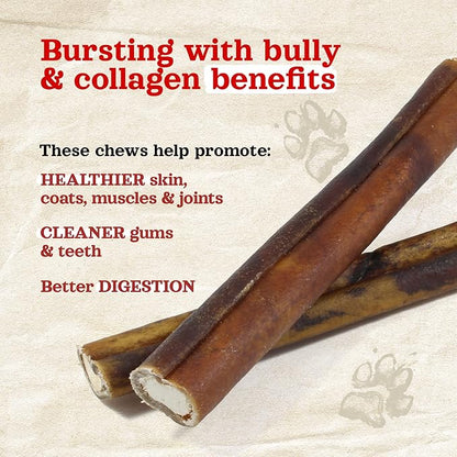 Natural Farm Bully Sticks Stuffed Collagen Sticks for Dogs (6 Inch, 15-Pack), Rawhide-Free Collagen Sticks, Natural Dog Chews, Long Lasting, for Small, Medium and Large Dogs, Great Rawhide Alternative