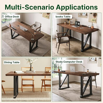 Solid Wood and Metal Modern Industrial 56 inch Wide Home Office Desk, Writing Table, Workstation, Perfect Table for Your workspace Study Table Furniture in Rustic Natural Aged Brown