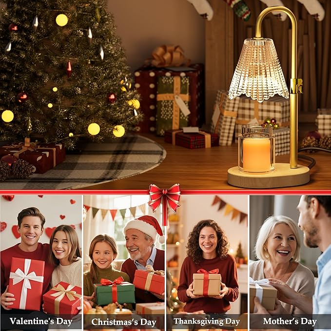 Candle Warmer Lamp with Timer & 4-Level Brightness - Adjustable Height Wax Melt Warmer for Jar Candles, Home Decor Accent, Birthday Gifts for Women (Includes 2 Bulbs)