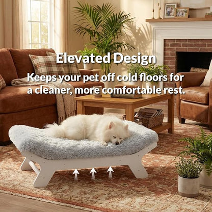 Elevated Wood Dog Bed Frame Mat Set, WoodPattern, X-Large | Raised Sturdy Attractive Dog Sofa Couch Furniture, 110 lb