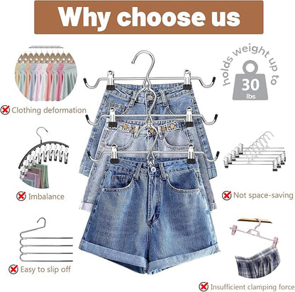 Pants Hangers Space Saving,Stackable Skirt Hangers with Clips, Hanging Closet Organizer and Storage,Clothes Hangers, College Dorm Essentials Apartment Essentials- 24 Pack