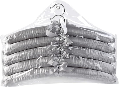 Grey Satin Padded Sweater Hangers 5 Pack, Blouse Hanger with Thick & Soft Foam for Bridal Wedding Dress Lingerie, Smooth Silk Covered Shirt Hanger Without Shoulder Bump