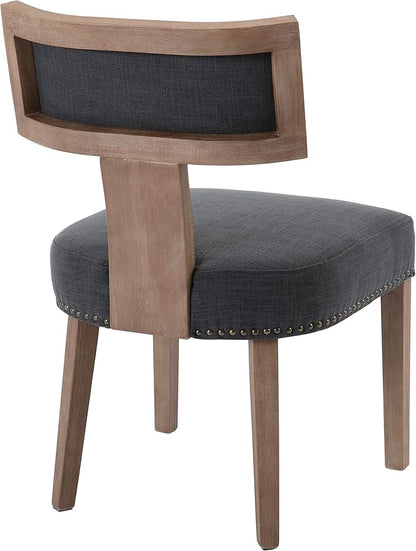 Mid Century Modern Dining Chairs Set of 2 Linen Fabric Upholstered Kitchen Side Chairs with Nailhead Trim, Modern Kitchen Armless Solid Wood Dining Chairs, Charcoal