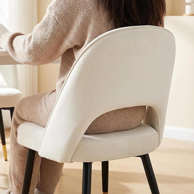 LukeAlon Classic Velvet Dining Chairs Set of 4, Upholstered Open Back Kitchen Chairs with Metal Legs Armless Side Chairs Mid Century Dining Chair for Dining Room, Beige
