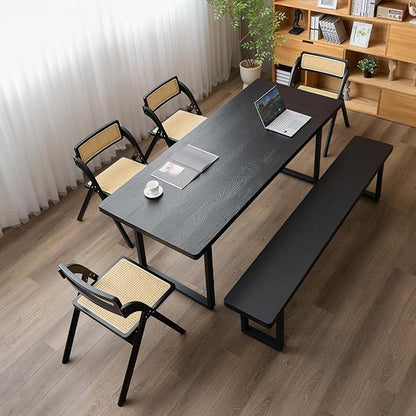 Black Bench Wooden Bench with Metal Legs Suitable for Dining Room Living Room Office Conference Room Indoor Stool Multiple (70.87in)