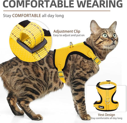 PUPTECK Cat Harness and Leash Set Escape Proof, Reflective Adjustable Soft Mesh Kitten Vest Harness for Walking Travel, Yellow, S