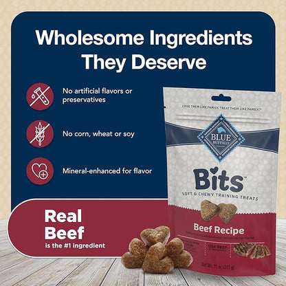 Blue Buffalo Bits Soft Dog Treats for Training, Made With Natural Ingredients & Enhanced with DHA, Beef Recipe, 11-oz Bag