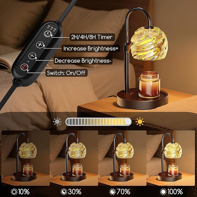 Candle Warmer Lamp with Timer Dimmer, Electric Candle Warmer with Adjustable Height for Home Decor, Christmas Birthday Gifts for Women Men Mom, Wax Melter for All Jar Sizes, 2Bulbs,Black