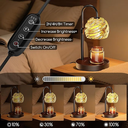 Candle Warmer Lamp with Timer Dimmer, Electric Candle Warmer with Adjustable Height for Home Decor, Christmas Birthday Gifts for Women Men Mom, Wax Melter for All Jar Sizes, 2Bulbs,Black