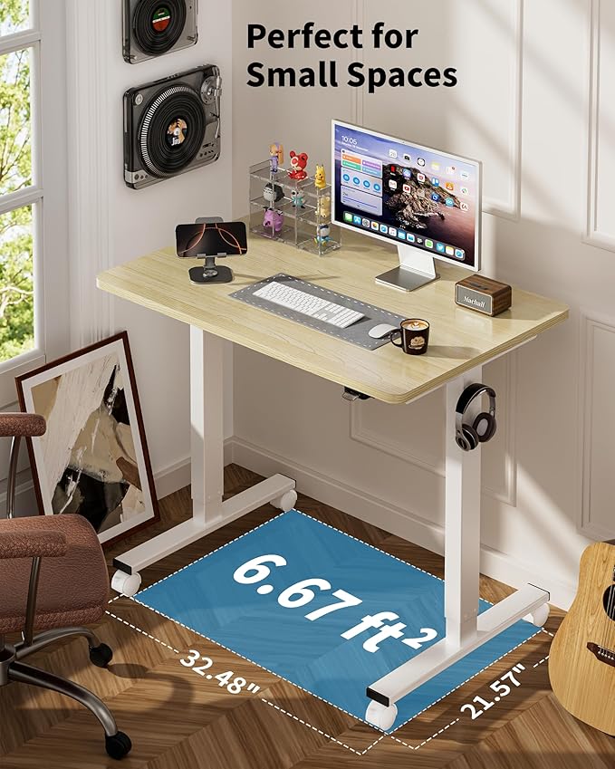 Okin Electric Standing Desk, 40 x 24 Inches Whole Piece Height Adjustable Desk, Oak Sit to Stand Desks Computer Workstation with Wheels for Home Office