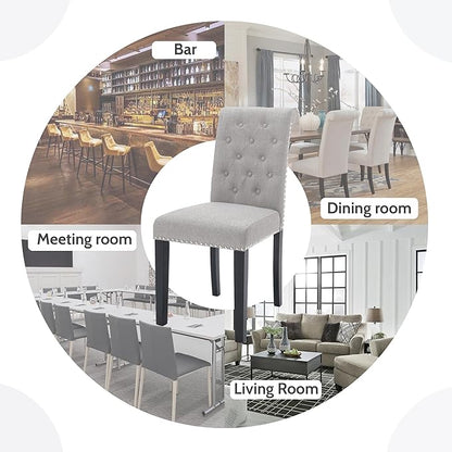 Westice Dining Room Chairs Set of 2 Upholstered Fabric Kitchen Chairs Dining Room Side Chair with Nailhead Trim and Rubber Wood Legs for Small Space Apartment, Light Gray