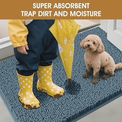 IM HOME Large Dog Door Mats for Muddy Paws, 48" x 30" Chenille Absorbent Mud Mat for Dogs, Non Slip Heavy Dog Rugs for Muddy Paws, Soft Indoor Door Mat for Entryway, Mud Paw, Inside Floor, Dusty Blue
