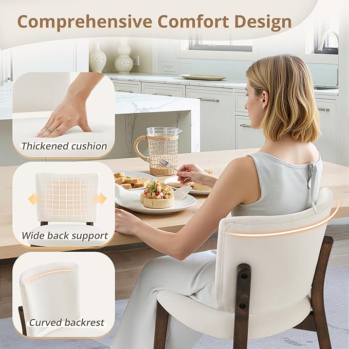 LUE BONA Wooden Dining Chairs Set of 4, Comfortable Wide Back Kitchen Side Chairs, Strong Thick Legs for Modern Farmhouse Dining Room, Beige Upholstered and Dark Brown Leg