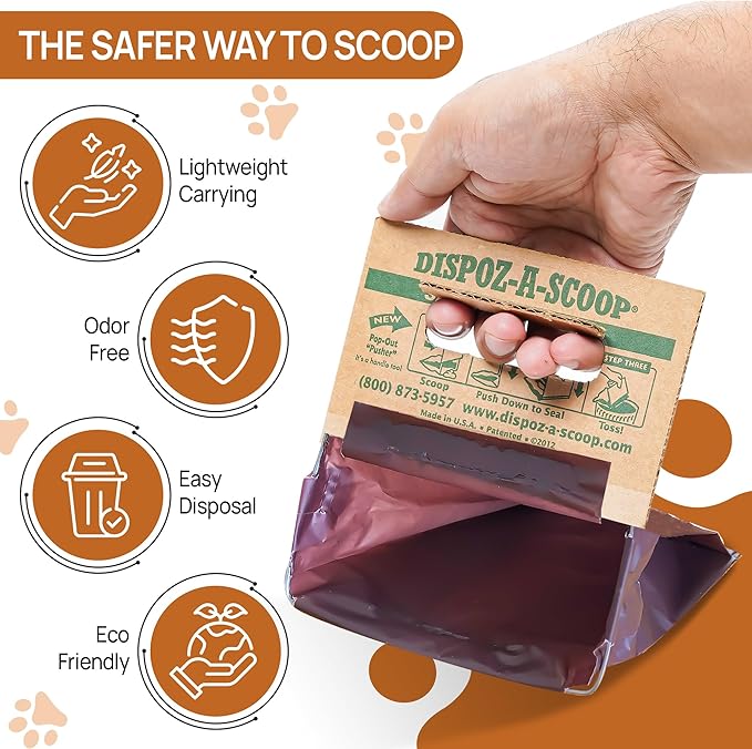 Dispoz-A-Scoop® 250 Pack"Scoop-Seal-Dispose” Dog Pooper Scooper with Bag Attachment, No-Touch Pooper Scoopers Solution, Portable Pooper Scooper for Dogs Large and Small, Dog Poop Scooper for Yard Walk