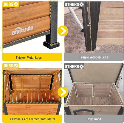 Outdoor Dog House with All-Around Insulated Liner Weatherproof Puppy Shelter Indoor Dog Kennel, Anti-Bite Dog Home for Large Breed with Porch (Brown (Liner), Medium)