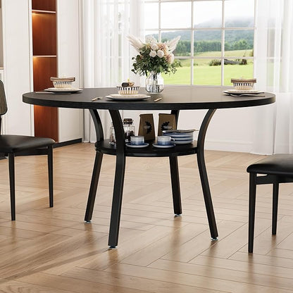 Garvee 47'' Round Dining Table for 4-6 People, Farmhouse Kitchen Dining Table, Round Dinner Table with Storage Shelf for Kitchen, Living Room (Table Only), Black