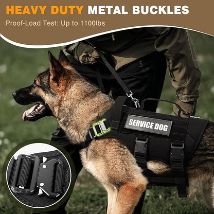 WINSEE Service Dog Vest Harness for Medium Dog, Tactical Working MOLLE Vest with 10 Pet Patches, No Pull Heavy Duty Harness for Training Walking