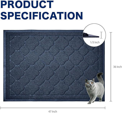 WePet Cat Litter Box Mat, Kitty Premium PVC Pad, Durable Trapping Rug, Phthalate Free, Urine-Resistant, Scatter Control, XXL 47 x 36 Inch, Blue