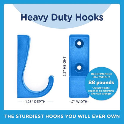 Heavy Duty Hooks for Hanging Coats, Jackets, Backpacks, Baseball Hats - Wall Mounted Rainbow Color Hangers for Kids, Perfect Hook for Classrooms, Bathroom Robes and Towels | J Hook 7-Pack