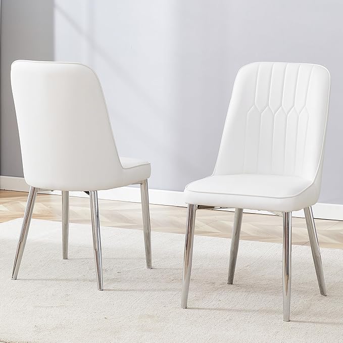 Dining Chairs Set of 2, Equipped with PU Leather Backrest Cushions and Silvery Legs, Suitable for Restaurants, Kitchens, and Dining Room Chairs