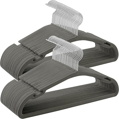 SONGMICS Velvet Hangers 50 Pack, Non-Slip Clothes Hangers, 17 x 8.3 Inches, Coat Hangers with Wide Shoulder Notches, Pants Bar, 360° Swivel Hook, Space-Saving, for Closet, Gray UCRF039G02