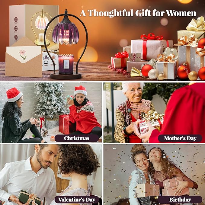 Candle Warmer Lamp, Dimmable Candle Warmer with Timer, Vintage Candles Wax Warmers for Jar Candles Birthday Gifts for Women, Christmas Gifts for Mom, Home Decor for Bedroom Living Room, Purple Black