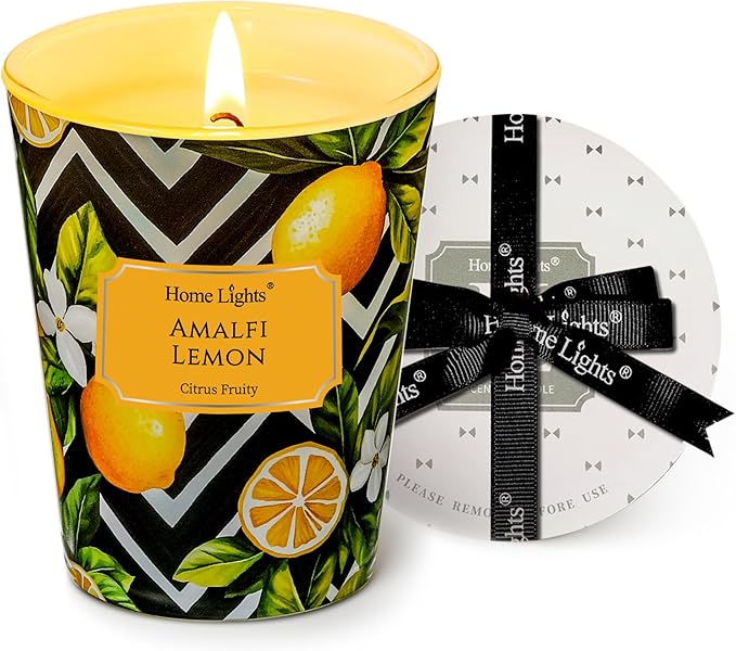 HomeLights Large jar Candle | 1-Wick Long-Lasting Scented Candles, 6.7oz Natural Soy Wax Candle for Home Scented, Eclectic Mixed Styles Gifts for Women & Men, Amalfi Lemon