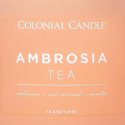 Colonial Candle Ambrosia Tea Scented Jar Candle, Pop of Color Collection, 3 Wick, 14.5 oz - Up to 60 Hours Burn