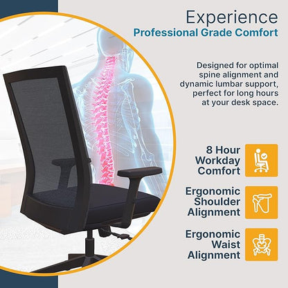 Nexys Home Office Desk Chair, Adjustable Tilt, Height Adjustable Armrests, High Mesh Back Variable Height, Rolling Work Swivel Chairs with Wheels, Comfortable for Long Hours, Onyx | Vinyl