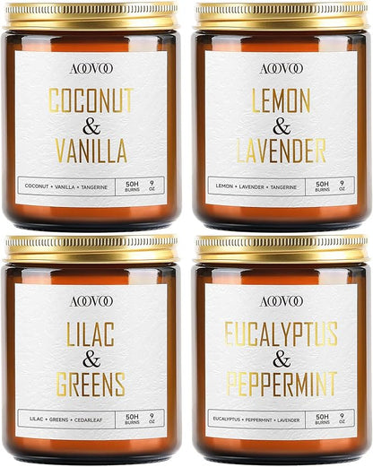 AOOVOO Eucalyptus/Vanilla/Lilac/Lavender Candles - 36 oz Scented Candles, Aromatherapy Candle, Soy Candle for Home Scented