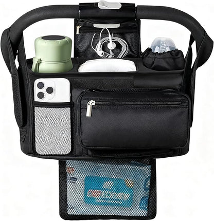 Universal Stroller Organizer with Insulated Cup Holder Detachable Phone Bag & Shoulder Strap, Bag Caddy Fits for Stroller like Uppababy, Baby Jogger, Britax, BOB, Umbrella & Pet Stroller