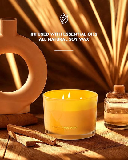 96NORTH Luxury Palo Santo Candle | Large 3 Wick Jar Candle | Up to 50 Hours Burning Time | 100% Natural Soy Wax | Relaxing Aromatherapy Aesthetic Candles | Housewarming Gift for Men and Women