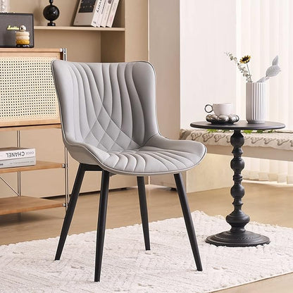 YOUTASTE Dining Chairs Set of 2, Mid Century Modern Upholstered Faux Leather Kitchen Room Chairs, with Black Metal Legs, Armless Accent Chair for Living Room, Bedroom, Vanity, Grey