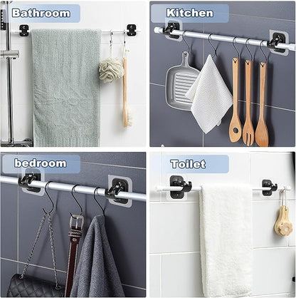 Codoule 10PCS Self Adhesive Curtain Rod Holders No Drill Curtain Rods Brackets No Drilling Nail Free Adjustable Curtain Rod Hooks Curtain Hangers for Bathroom Kitchen Home Bathroom Hotel(Black)