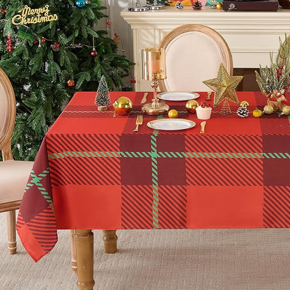 Christmas Tablecloth Rectangular 60x102 Inch Waterproof Table Cloth for 6ft, Washable Polyester Table Cover for Xmas Party, Winter Holiday Home Decoration in Festive Checkered Red 1pack