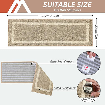 COSY HOMEER Soft Stair Treads Non-Slip Carpet Mat 28inX9in Indoor Stair Runners for Wooden Steps,Stair Rugs for Kids and Dogs, 100% Polyester TPE Backing 10pcs,Beige,Square