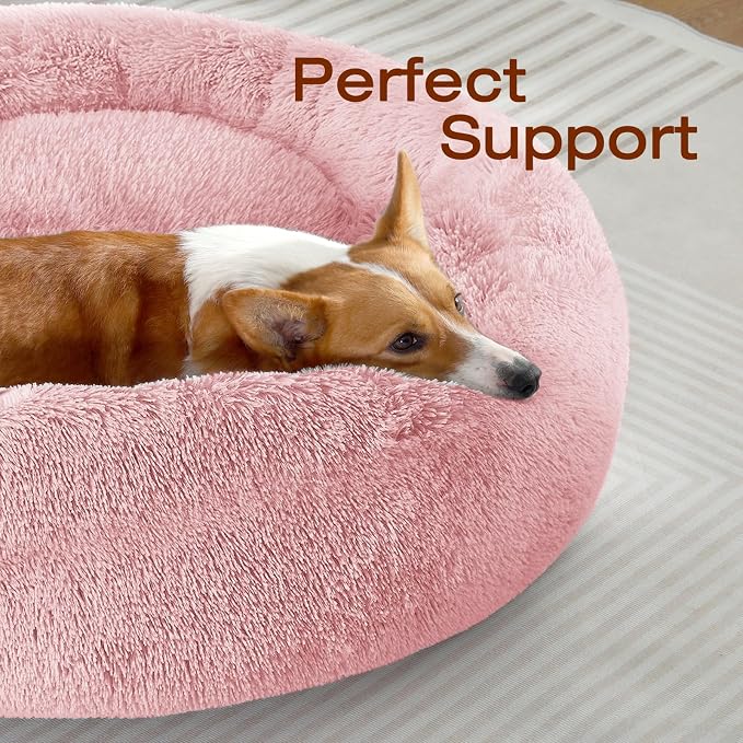 JOLLYVOGUE Dog & Cat Bed, Calming Anti-Anxiety Pet Bed for Small Dogs, Fluffy Donut Cushion for Small and Medium Pets (20")