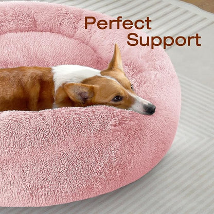 JOLLYVOGUE Dog & Cat Bed, Calming Anti-Anxiety Pet Bed for Small Dogs, Fluffy Donut Cushion for Small and Medium Pets (23")