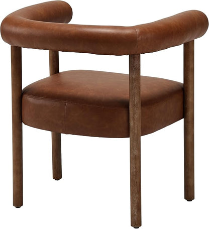 PU Leather Dining Chairs Set of 4, Modern Upholstered Dining Chairs, Curved Backrest Kitchen Dining Room Chairs Accent Chairs Arm Chairs with Natural Wood Legs, Brown