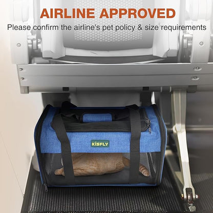 TSA Approved Pet Carrier in Cabin, 17"x11"x9.5" Soft Cat Carriers for Small Cats up to 12 lb, Top-Open Portable Dog Carrier with Litter Box and Anti-Scratch Mesh for Puppy up to 10 lb, Blue