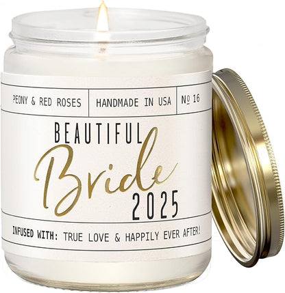 Soy and Sass Beautiful Bride 2025 Soy Wedding Candle, Peony & Red Roses Scent, 9 oz Jar, Wedding, Bridal Shower, Engagement