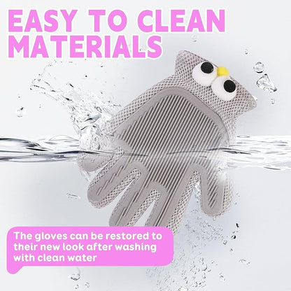 Pet Grooming Gloves Suitable for Long- and Short-Haired Dogs and Cats. Double-Sided, Two-in-One, Pet Hair Removal Gloves for Depilating and Massaging Cats and Dogs. Upgraded Five-Finger Design.