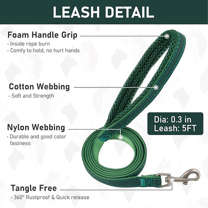 GAMUDA Small Pet Harness Collar and Leash Set, Step in No Chock No Pull Linen Fabric Soft Mesh Dog Vest Harnesses Reflective for Dogs Puppy Cats Kitten Rabbit (Green, M)